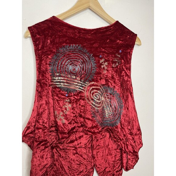 Blue Fish Women's Vintage Crushed Red Velvet Vest Top Handpainted - Picture 6 of 7